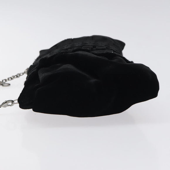 Salvatore Ferragamo Chain Hand Bag Velor Black Silver Auth 117469