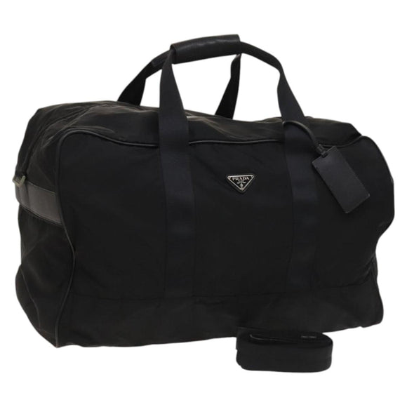 PRADA Boston Bag Nylon 2way Black Silver Auth 117470