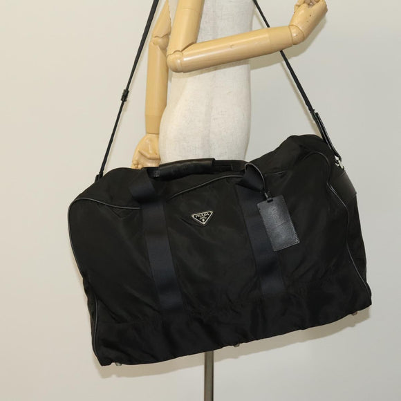 PRADA Boston Bag Nylon 2way Black Silver Auth 117470