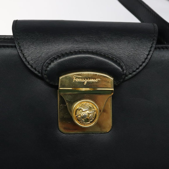 Salvatore Ferragamo Shoulder Bag Leather Black Gold Auth 117490