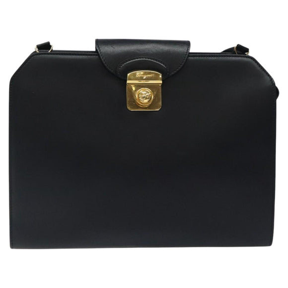 Salvatore Ferragamo Shoulder Bag Leather Black Gold Auth 117490