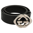 GUCCI GG Canvas Guccissima Belt Leather 38.6"" Black 182320 Auth 117503-1