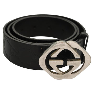 GUCCI GG Canvas Guccissima Belt Leather 38.6"" Black 182320 Auth 117503