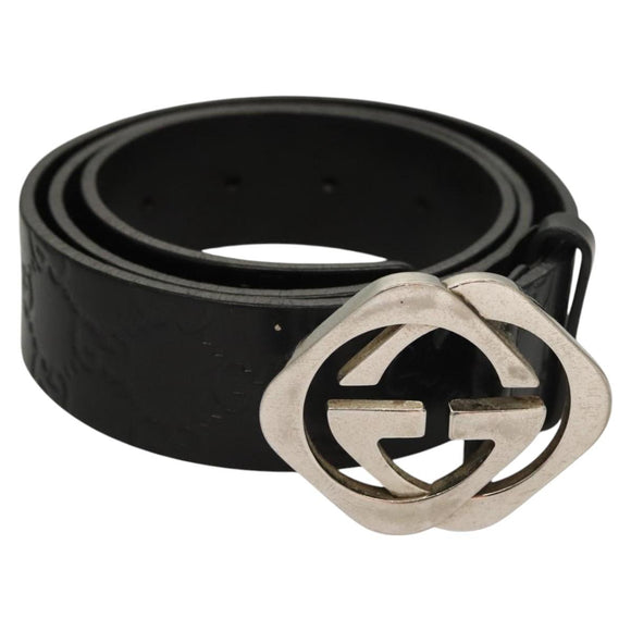GUCCI GG Canvas Guccissima Belt Leather 38.6"" Black 182320 Auth 117503