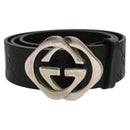 GUCCI GG Canvas Guccissima Belt Leather 38.6"" Black 182320 Auth 117503-2