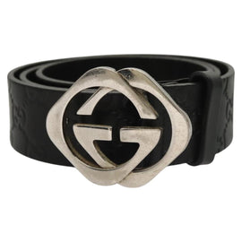 GUCCI GG Canvas Guccissima Belt Leather 38.6"" Black 182320 Auth 117503 - 0
