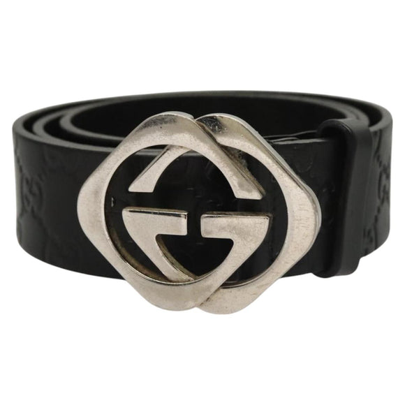 GUCCI GG Canvas Guccissima Belt Leather 38.6"" Black 182320 Auth 117503