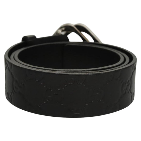 GUCCI GG Canvas Guccissima Belt Leather 38.6"" Black 182320 Auth 117503
