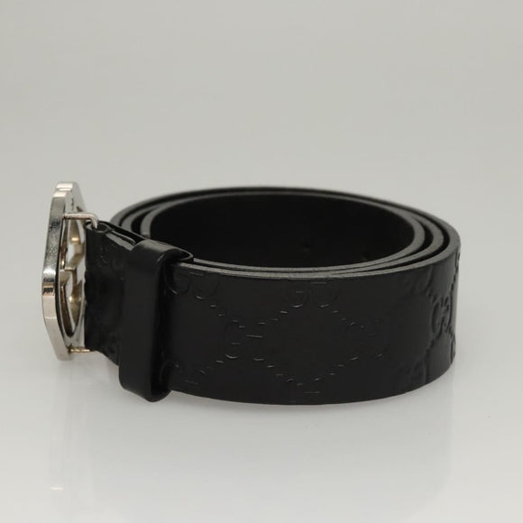 GUCCI GG Canvas Guccissima Belt Leather 38.6"" Black 182320 Auth 117503