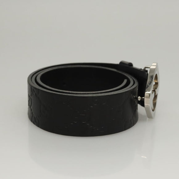 GUCCI GG Canvas Guccissima Belt Leather 38.6"" Black 182320 Auth 117503
