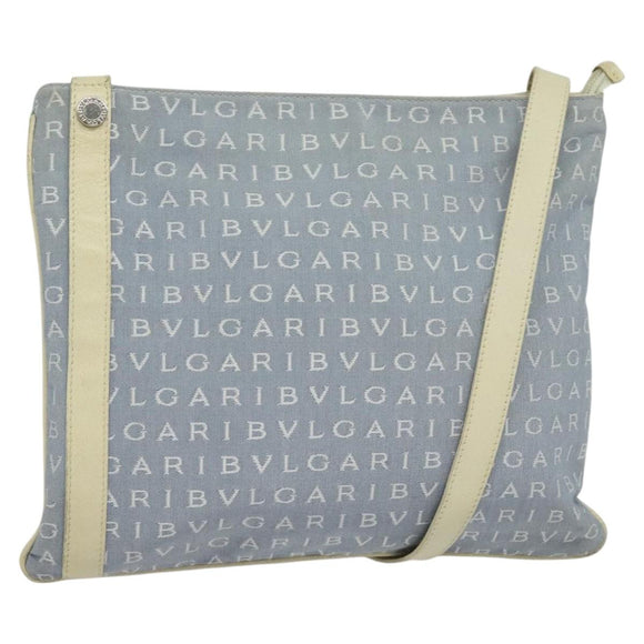 BVLGARI Logo mania Shoulder Bag Nylon Light Blue Silver Auth 117518