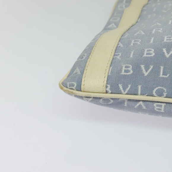 BVLGARI Logo mania Shoulder Bag Nylon Light Blue Silver Auth 117518