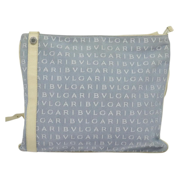 BVLGARI Logo mania Shoulder Bag Nylon Light Blue Silver Auth 117518