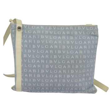 BVLGARI Logo mania Shoulder Bag Nylon Light Blue Silver Auth 117518 - 0