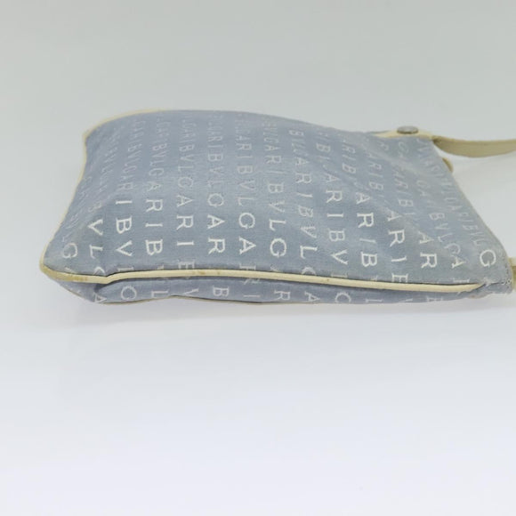 BVLGARI Logo mania Shoulder Bag Nylon Light Blue Silver Auth 117518