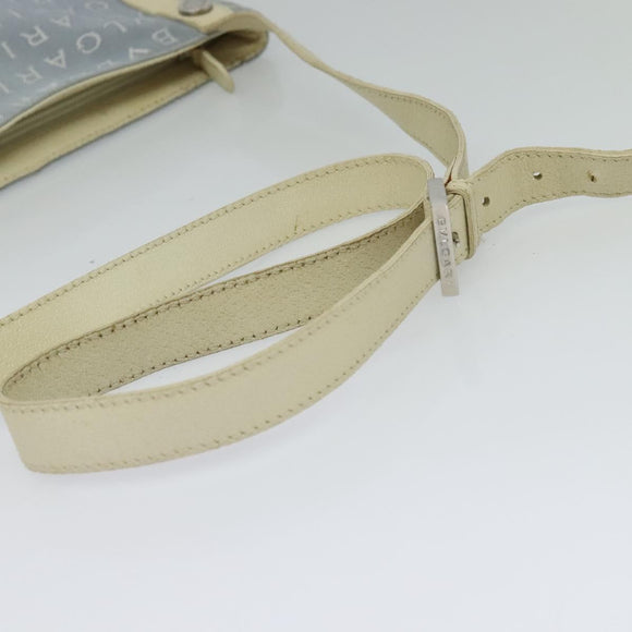 BVLGARI Logo mania Shoulder Bag Nylon Light Blue Silver Auth 117518