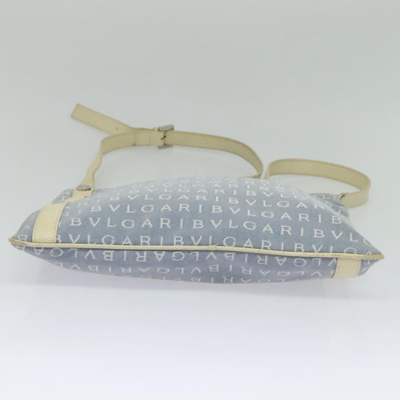 BVLGARI Logo mania Shoulder Bag Nylon Light Blue Silver Auth 117518