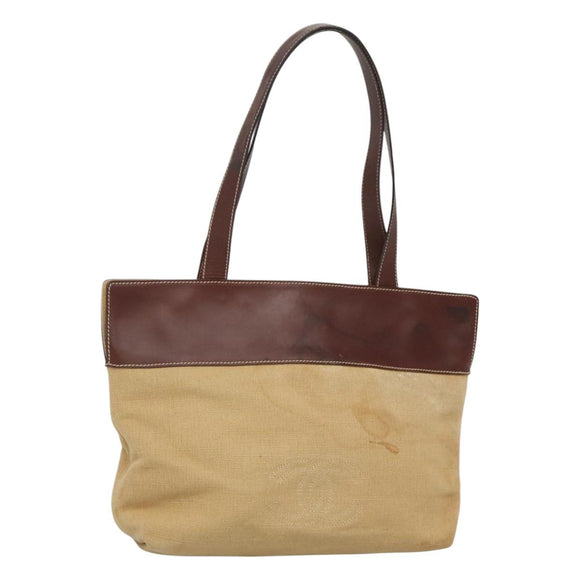CHANEL COCO Mark Tote Bag Leather Canvas Beige CC Auth 117522