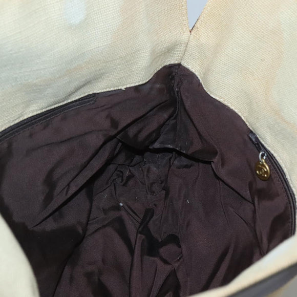 CHANEL COCO Mark Tote Bag Leather Canvas Beige CC Auth 117522