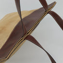 CHANEL COCO Mark Tote Bag Leather Canvas Beige CC Auth 117522-6