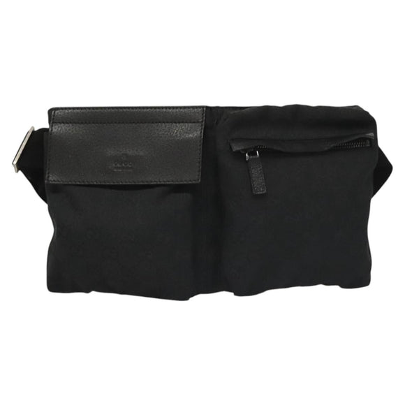 GUCCI GG Canvas Waist bag Black Silver 28566 Auth 117524