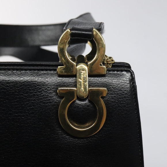 Salvatore Ferragamo Gancini Shoulder Bag Leather Black Gold Auth 117541