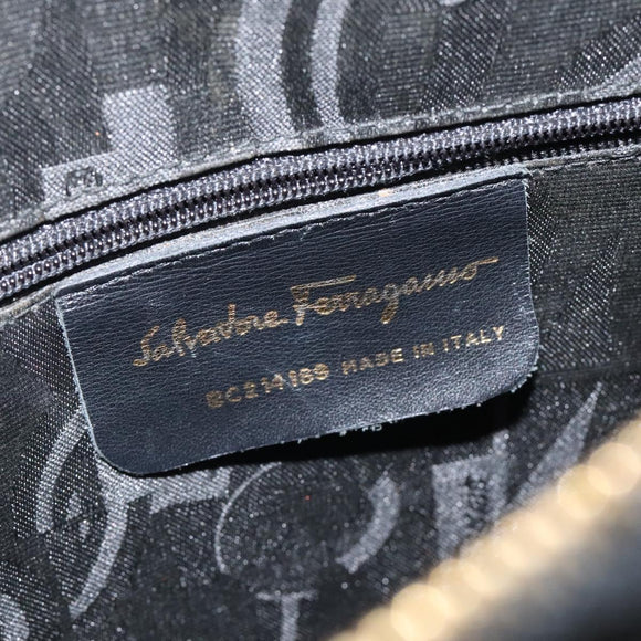 Salvatore Ferragamo Gancini Shoulder Bag Leather Black Gold Auth 117541