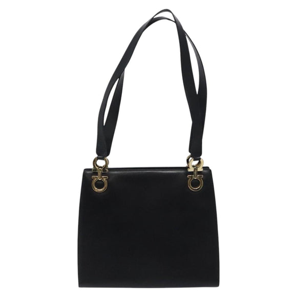 Salvatore Ferragamo Gancini Shoulder Bag Leather Black Gold Auth 117541