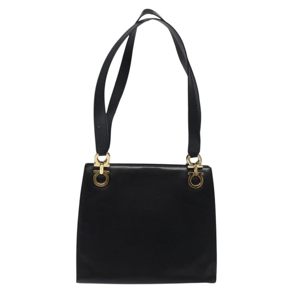 Salvatore Ferragamo Gancini Shoulder Bag Leather Black Gold Auth 117541