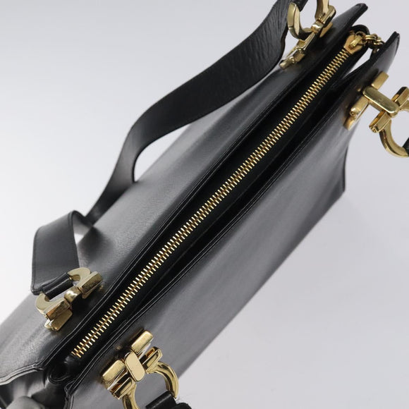 Salvatore Ferragamo Gancini Shoulder Bag Leather Black Gold Auth 117541