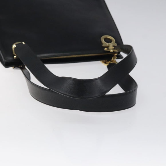 Salvatore Ferragamo Gancini Shoulder Bag Leather Black Gold Auth 117541