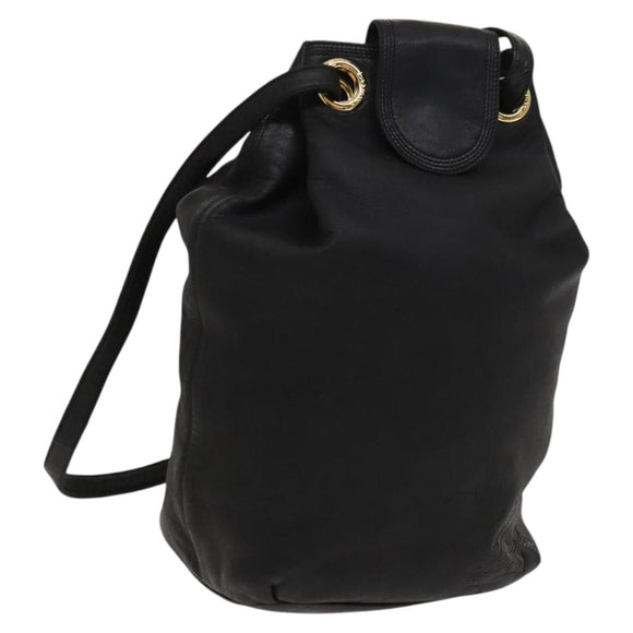 LOEWE Anagram Shoulder Bag Leather Black Gold Auth 117544