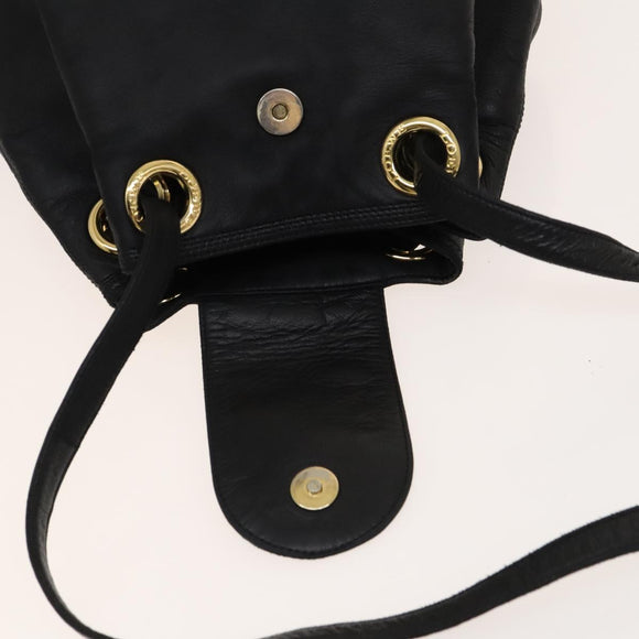 LOEWE Anagram Shoulder Bag Leather Black Gold Auth 117544
