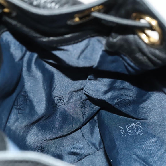 LOEWE Anagram Shoulder Bag Leather Black Gold Auth 117544