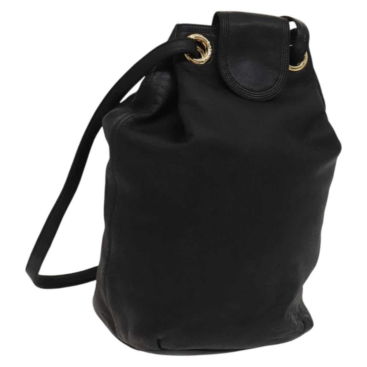 LOEWE Anagram Shoulder Bag Leather Black Gold Auth 117544 | Brand 