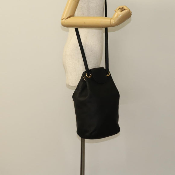 LOEWE Anagram Shoulder Bag Leather Black Gold Auth 117544