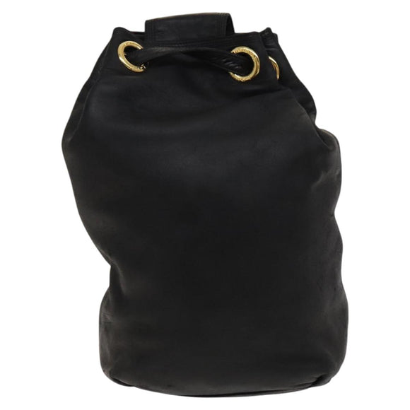 LOEWE Anagram Shoulder Bag Leather Black Gold Auth 117544