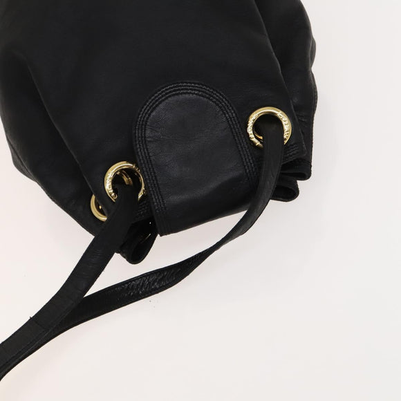 LOEWE Anagram Shoulder Bag Leather Black Gold Auth 117544
