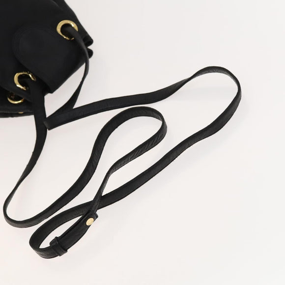 LOEWE Anagram Shoulder Bag Leather Black Gold Auth 117544