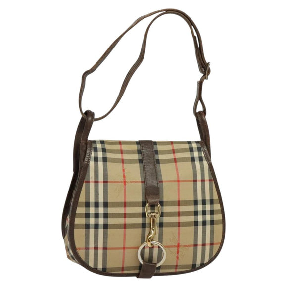 Burberrys Nova Check Shoulder Bag Canvas Beige Gold Auth 117545