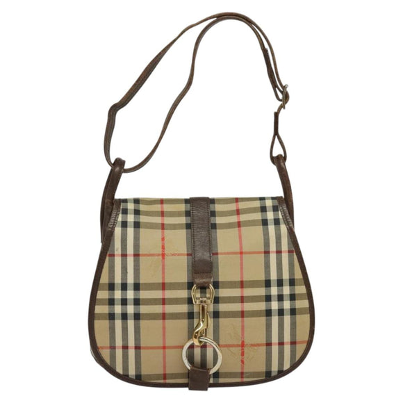 Burberrys Nova Check Shoulder Bag Canvas Beige Gold Auth 117545