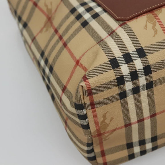BURBERRY Nova Check Tote Bag PVC Leather Beige Auth 117546A