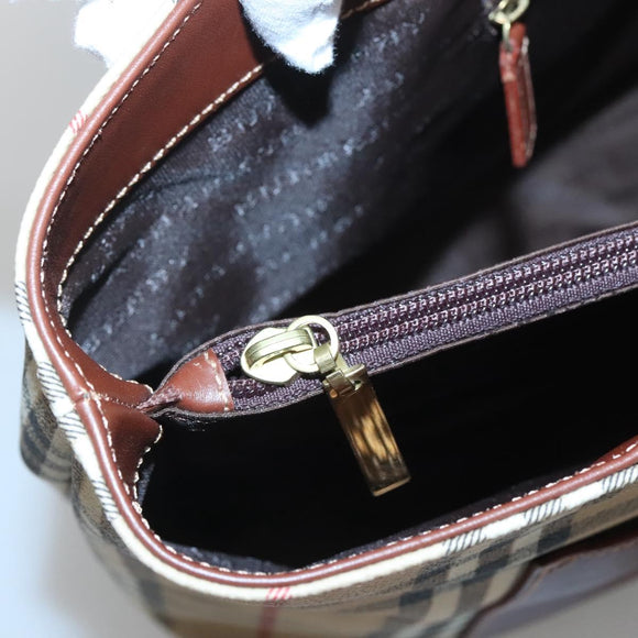 BURBERRY Nova Check Tote Bag PVC Leather Beige Auth 117546A