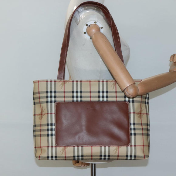 BURBERRY Nova Check Tote Bag PVC Leather Beige Auth 117546A