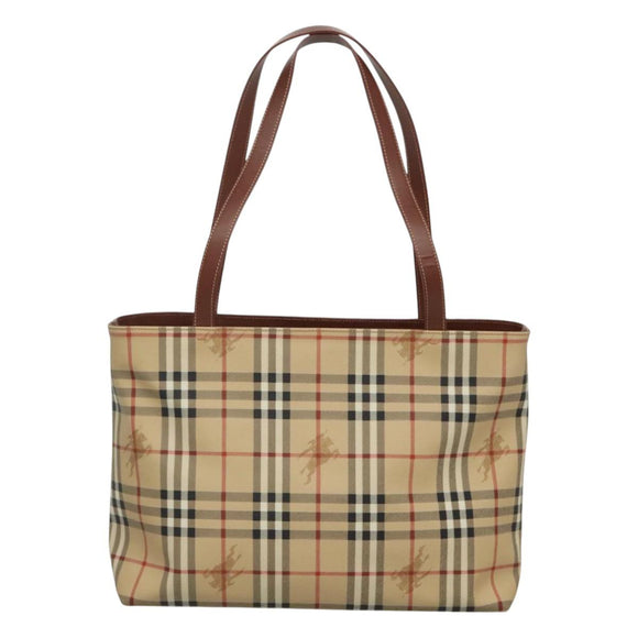 BURBERRY Nova Check Tote Bag PVC Leather Beige Auth 117546A