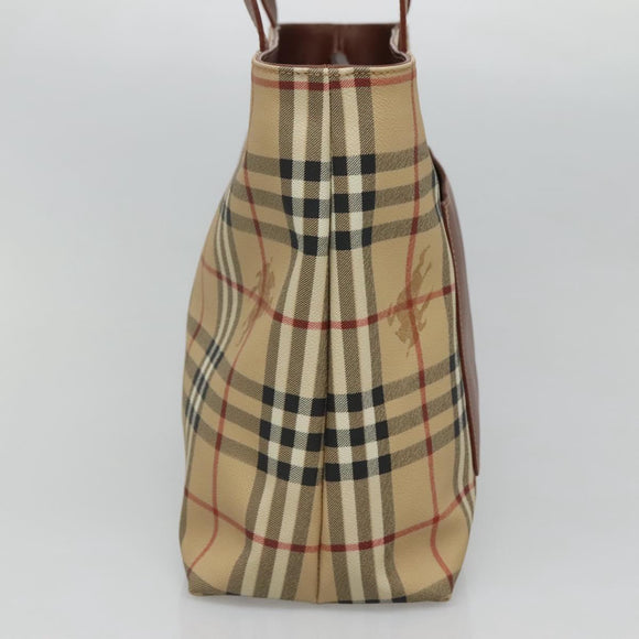 BURBERRY Nova Check Tote Bag PVC Leather Beige Auth 117546A
