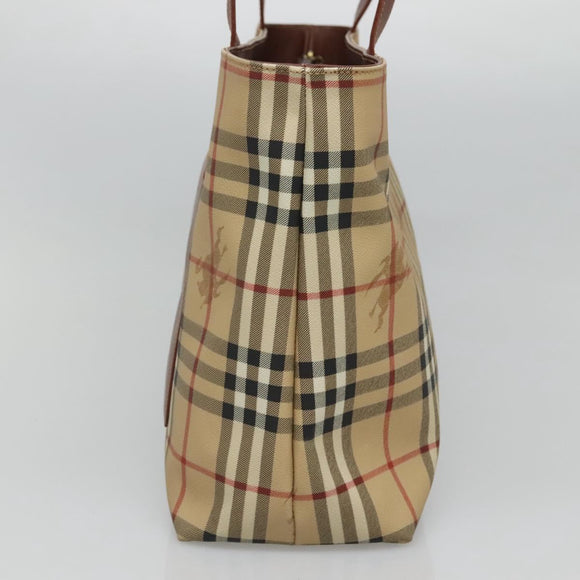 BURBERRY Nova Check Tote Bag PVC Leather Beige Auth 117546A