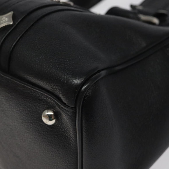 MCM Hand Bag Leather Black Silver Auth 117564