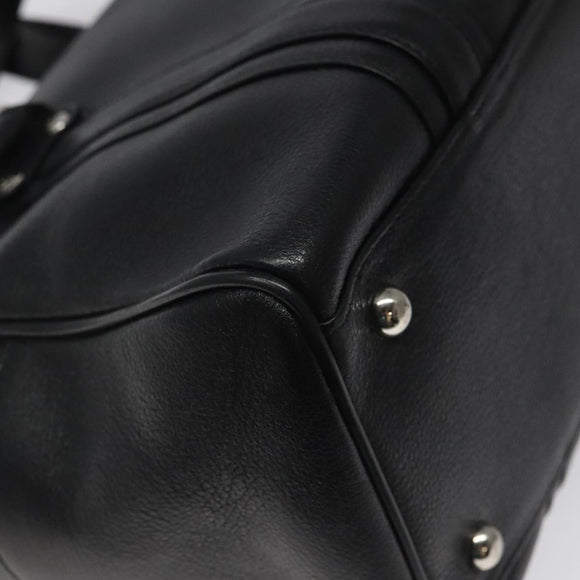 MCM Hand Bag Leather Black Silver Auth 117564