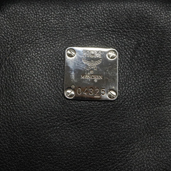 MCM Hand Bag Leather Black Silver Auth 117564